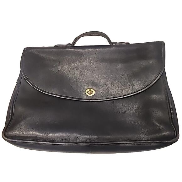 Vintage Coach Black Leather Briefcase Tote Laptop Bag Document Holder - Picture 1 of 16